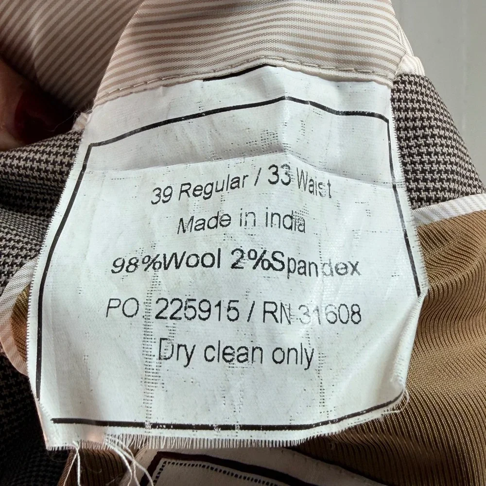 Jos. A. Bank 1905 Sz 39R Brown Houndstooth Wool Blend Sport Coat Blazer 2 Button